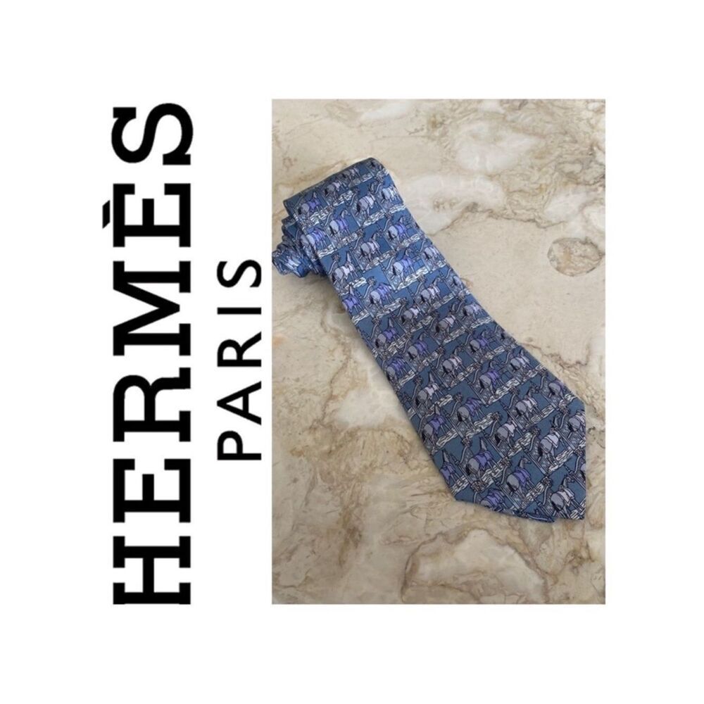 Authentic Hermes 100% Silk Equestrian Motif Tie